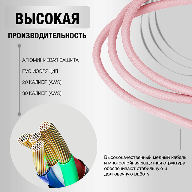 Miccell VQ-D06 USB-Lightning розовый